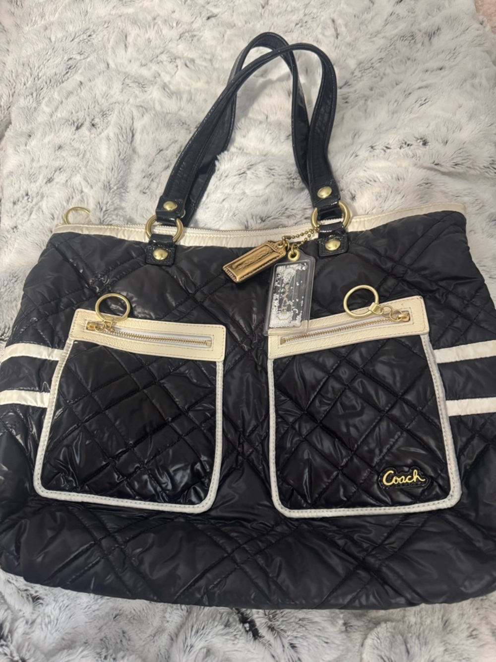 Coach Ski Bag Tote with Cream Trim and Gold Hardware